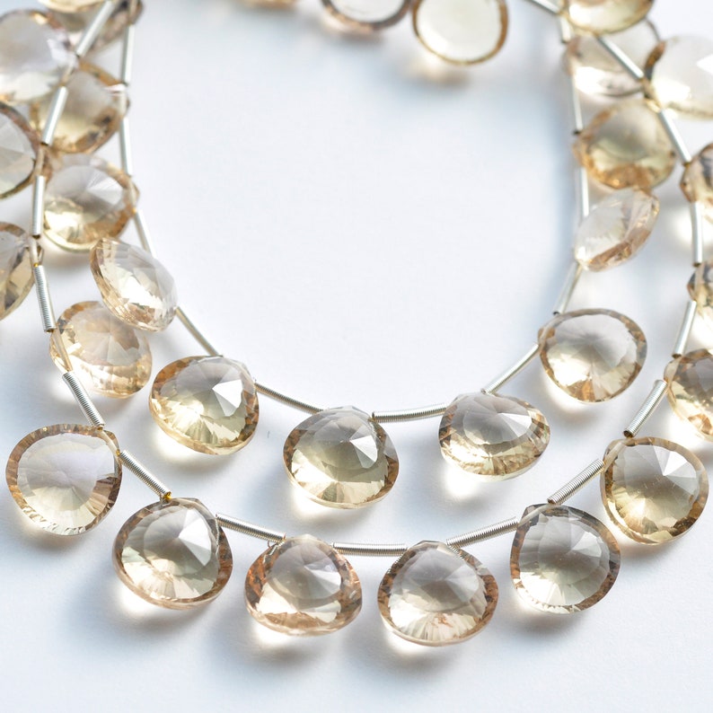 AAA Champagne Citrine Concave Diamond Cut Heart Briolette Gemstone 4 Beads