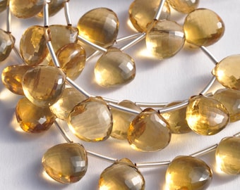 AAA Golden Honey Quartz Micro Faceted Heart 9-11mm Briolette Gemstone Beads