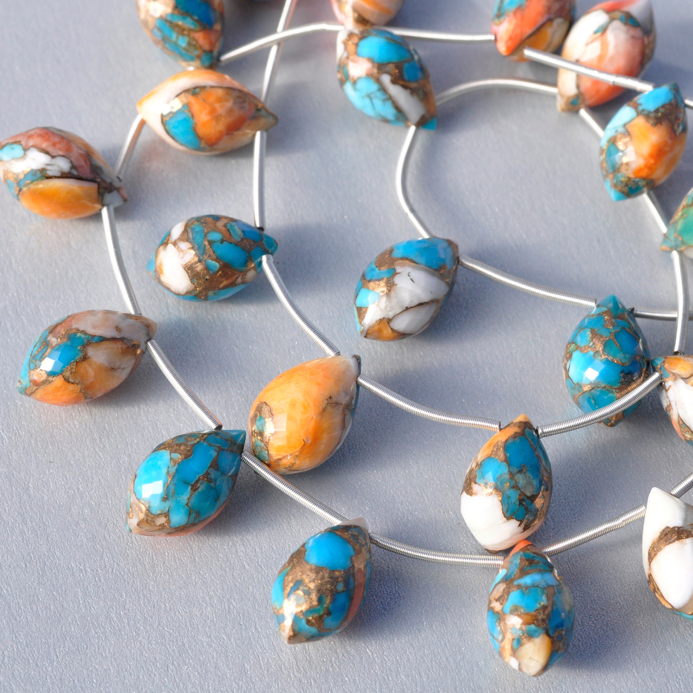 Spiny Oyster Shell Kingman Turquoise Fancy Dew Drops Micro Faceted Briolette Gemstone Beads
