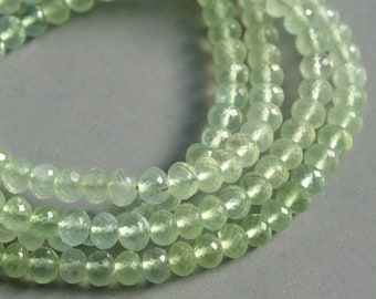 AAA MicroFaceted Pale Green Natural Prehnite Gemstone 3-5mm Rondelle Beads