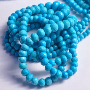Micro Faceted Natural Turquoise Gemstone 3-5mm Rondelle Beads
