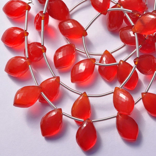 AAA MicroFaceted Red Orange Natural Carnelian Fancy Cut 13-18mm long Marquise Briolette Gemstone Beads