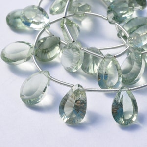 AAA Green Amethyst Prasiolite Diamond Cut Concave Pear 11-12mm long Briolette Gemstone Beads
