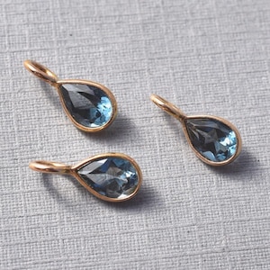 14K Gold 4x6 Pear shaped Bezel London Blue Topaz Gemstone Charms - sold individually