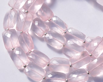 AAA Pale Pink Natural Rose Quartz Faceted Rectangle Gemstone Beads