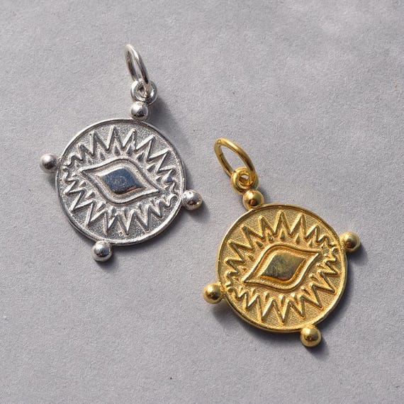 18K Gold Vermeil or Sterling Silver 14mm Evil Eye Talisman Charms - sold individually