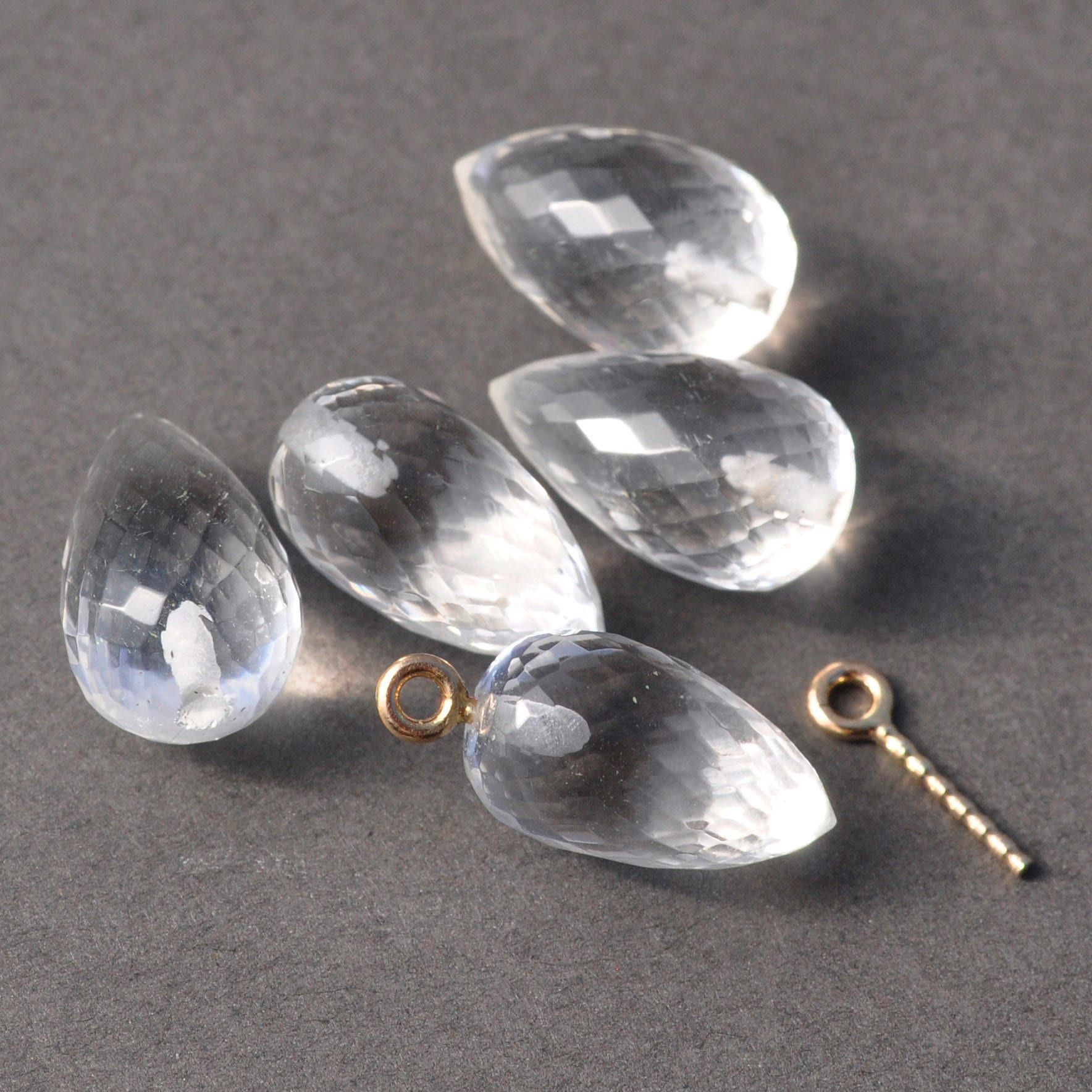 AAA Clear Quartz Half Drill 12-13mm long Micro Faceted Inverted Teardrop Gemstone Beads