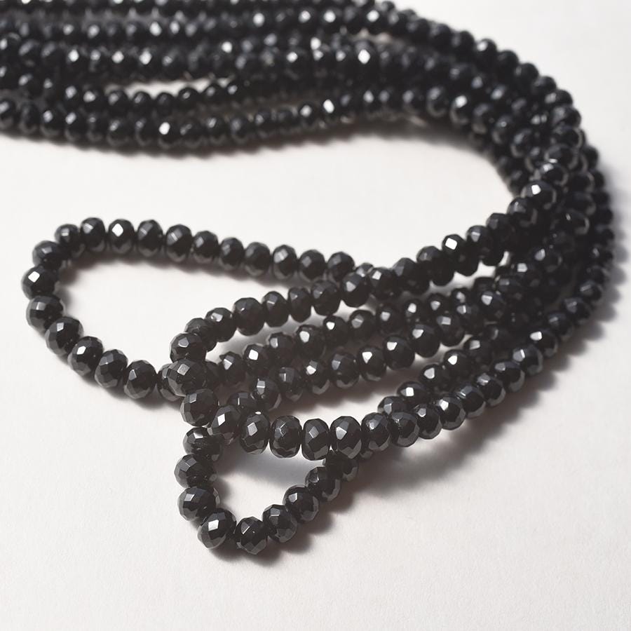 AAA Micro Faceted Black Spinel Gemstone 3-5mm Rondelle Beads