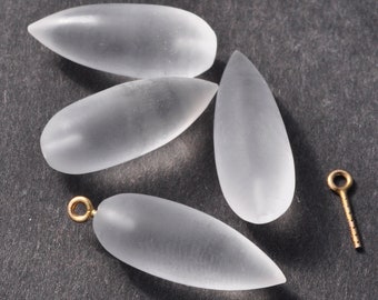 AAA Frosted Quartz Matte Finish Half Drill Inverted 19-20mm long Teardrop Gemstone Beads