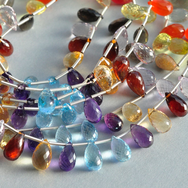 AAA Micro Faceted Natural Semi Precious Tear Drop Briolette Gemstone Mix Beads