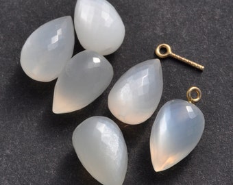AAA White Moonstone 14-15mm long Micro Faceted Half Drill Inverted Tear Drops