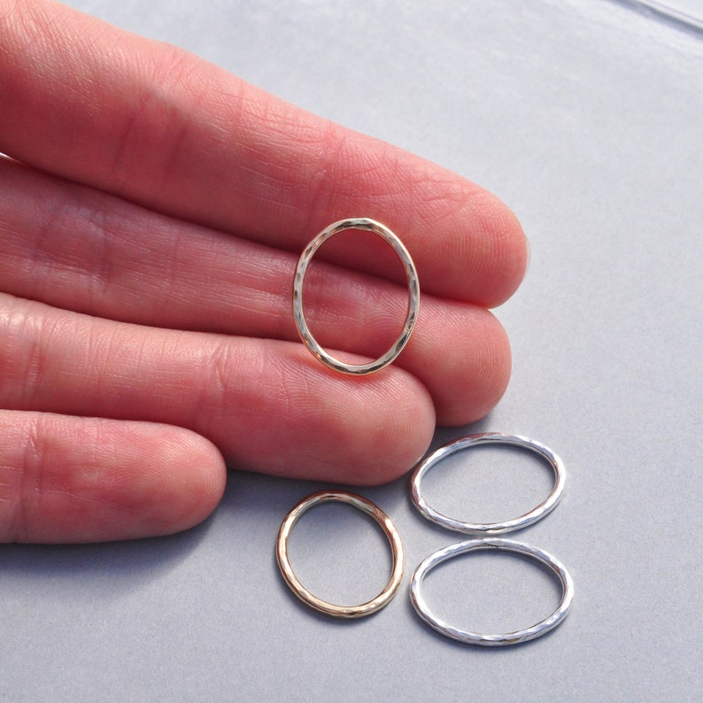 Handmade Hammered 18mm long Oval Link Connectors Fine Silver or 14k Gold Filled