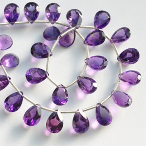 AAA Faceted Amethyst Concave Pear 9-10mm long Briolette Gemstone Beads