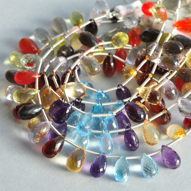 AAA Micro Faceted Natural Semi Precious Tear Drop Briolette Gemstone Mix Beads