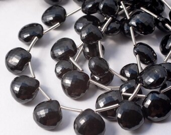 AAA Micro Faceted Black Spinel Heart Tear Drop Briolette Gemstone Beads - size options available