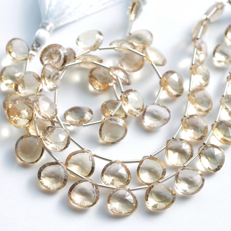 AAA Champagne Citrine Concave Diamond Cut Heart Briolette Gemstone 4 Beads