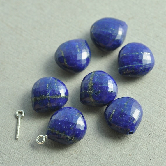 AAA Lapis Lazuli Half Drill 11mm Heart Micro Faceted Gemstone Drops