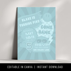 Trendy Boy Birthday Invite Checkered Invitation Canva Editable Template Evite Monochrome Invitation Smiley Face Birthday Modern Boy Birthday