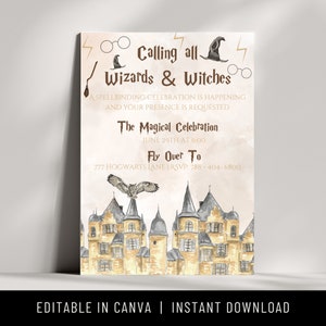 Wizard Invite Template Wizardry Birthday Magic Party Invite Magic School Party Evite Magical Party Invitation Wizard Bday Invitation Instant