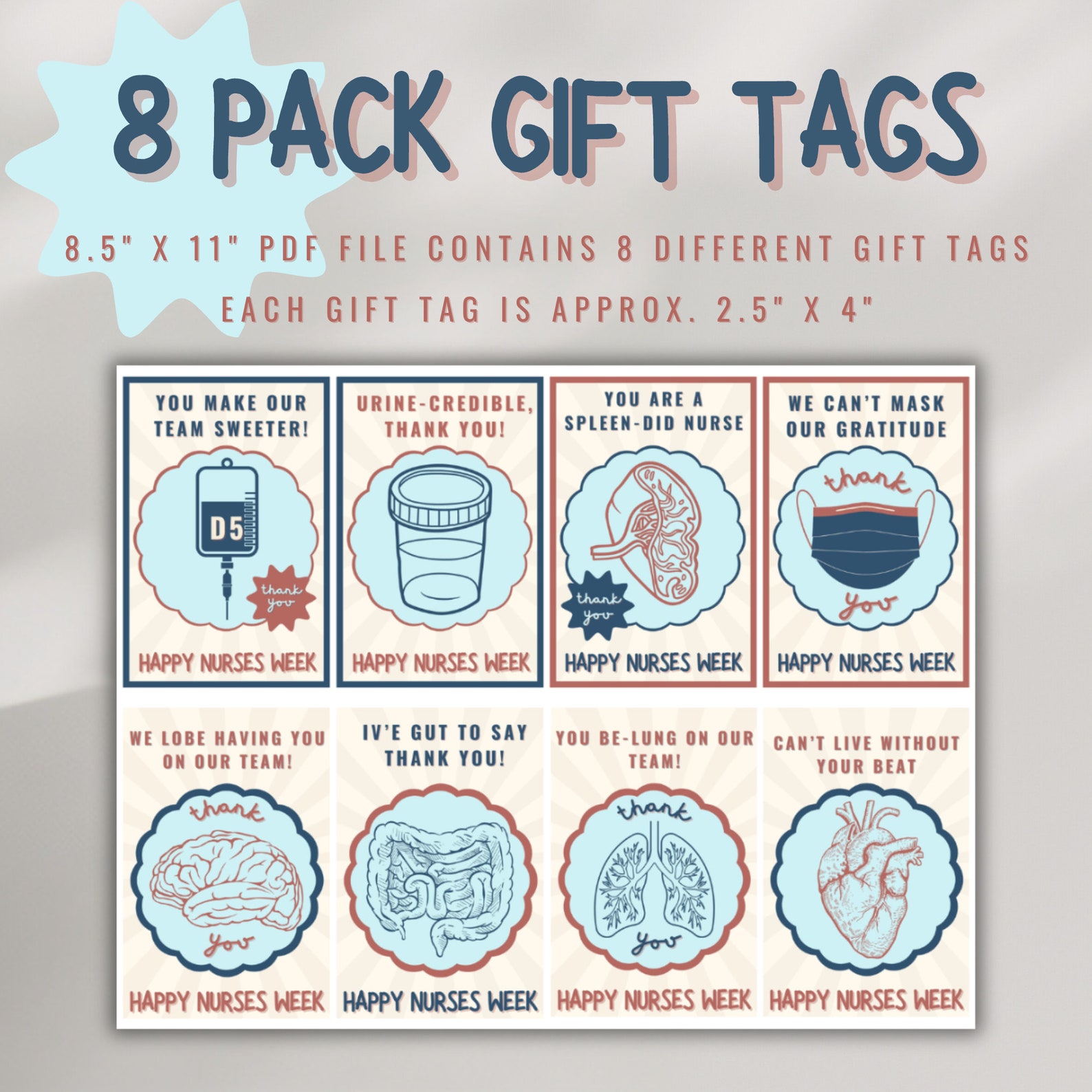 Notebook Tag Health Funny Nurses Week Gift Tags, Healthcare Thank You (PDF Printable) - Etsy