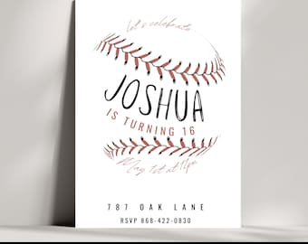 Invitación de cumpleaños de béisbol para adolescente (plantilla editable digital)