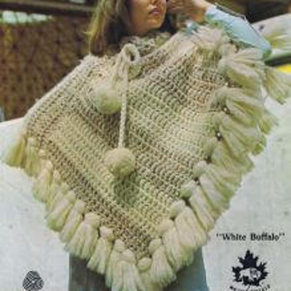 White Buffalo Poncho PDF Pattern Crochet  Canadian  West coast pullover Women's Retro