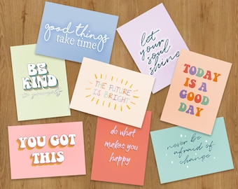 Set of 8 - Printable Positivity Postcards - Instant Download