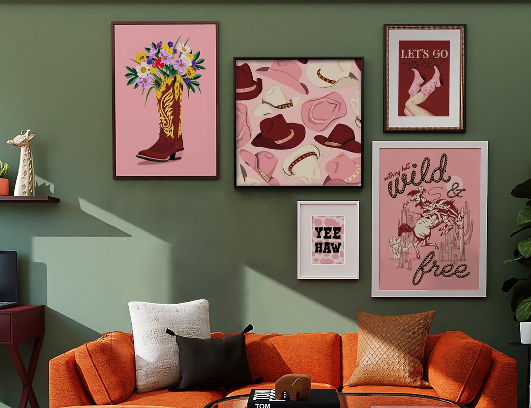 Gallery Wall Set of 5, Vintage Quirky Eclectic Wall Art Set, Cowboy
