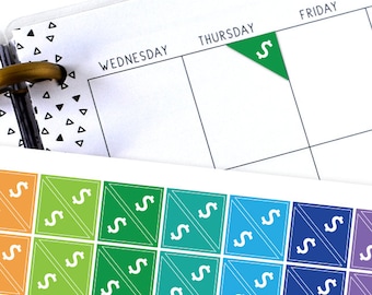 Pay Day Planner Stickers, Bills Due, Corner Stickers, Rent Payment, Cable Bill, Universal Planner, Triangle Labels, Dollar Sign, Budget Plan