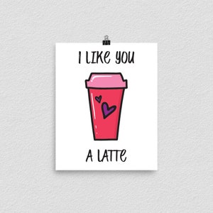 I Like You A Latte, Poster Print, Wall Art, Home Decor, Valentine&#39;s Gift, Dorm Room Decor, Gift For Her, Anniversary Gift, Romantic Coffee