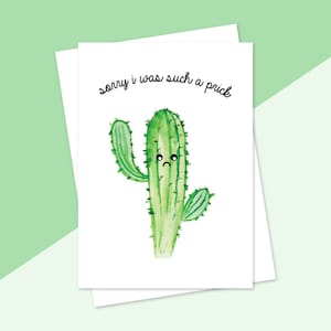 Désolé j’ai été telle une piqûre, carte excuses, aquarelle Cactus, drôle citation, je suis désolé carte, mignon Cactus, visage triste, carte de souhaits