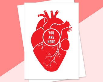 Sie sind hier, anatomischen Herz, Krankenschwester Geschenk, Med Student, Valentinstag, Jahrestagsgeschenk, Herzchirurgen, Karte für Arzt, Herz-Kreislauf-