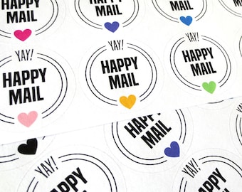 Happy Mail, Packaging Stickers, Shipping Labels, Seller Supplies, Circle Stickers, Package Decorations, Envelope Seals, Glossy Stickers