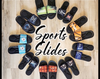 Custom Slide Sandals, Personalized Sports Slides, Baseball, Basketball, Cheer, Dance, Football, Golf, Hockey, Soccer, Memory Foam Comfort