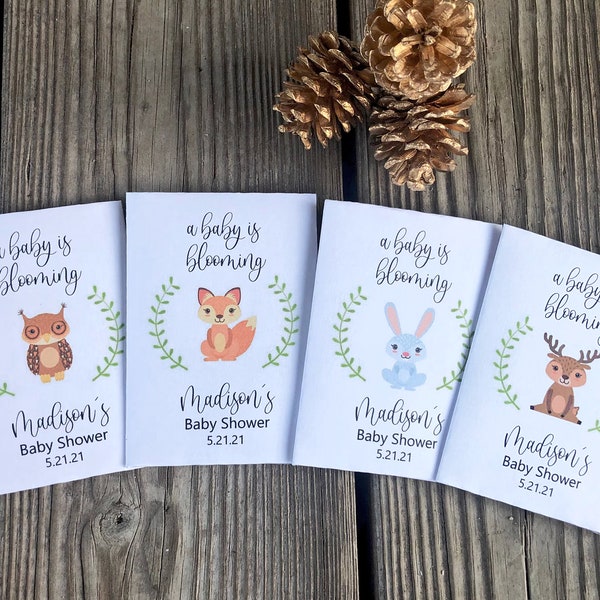 Baby Shower Seed Packets, Woodland Baby Shower Favors, Custom Seed Packs, Complete Packs, Sunflower & Wildflower, Seeds Included, Set of 25