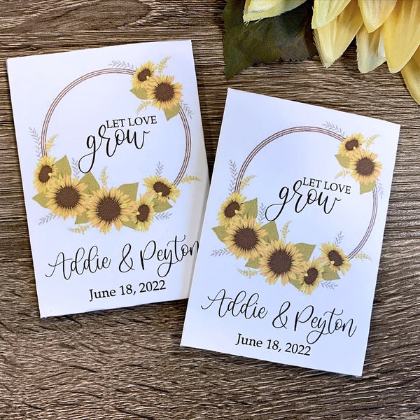 Sunflower Seed Packets, Custom Seed Packets, Sunflower Wreath Seed Packets, Wedding Favors, Sunflower or Wildflower seeds included, 25 count