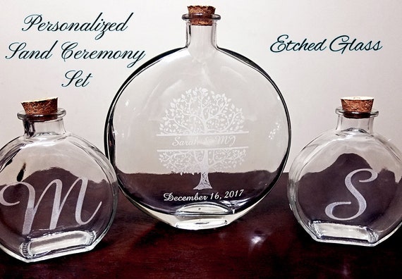Glass Block Sand Ceremony Set Personalized Custom Etched Glass Decanter Monogram 