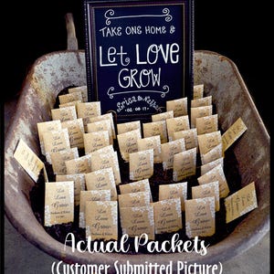 25 Custom Wedding Seed Packet Favors Handmade - Personalized Let Love Grow, Burlap & Lace Style Seed Packs, Complete with Seeds