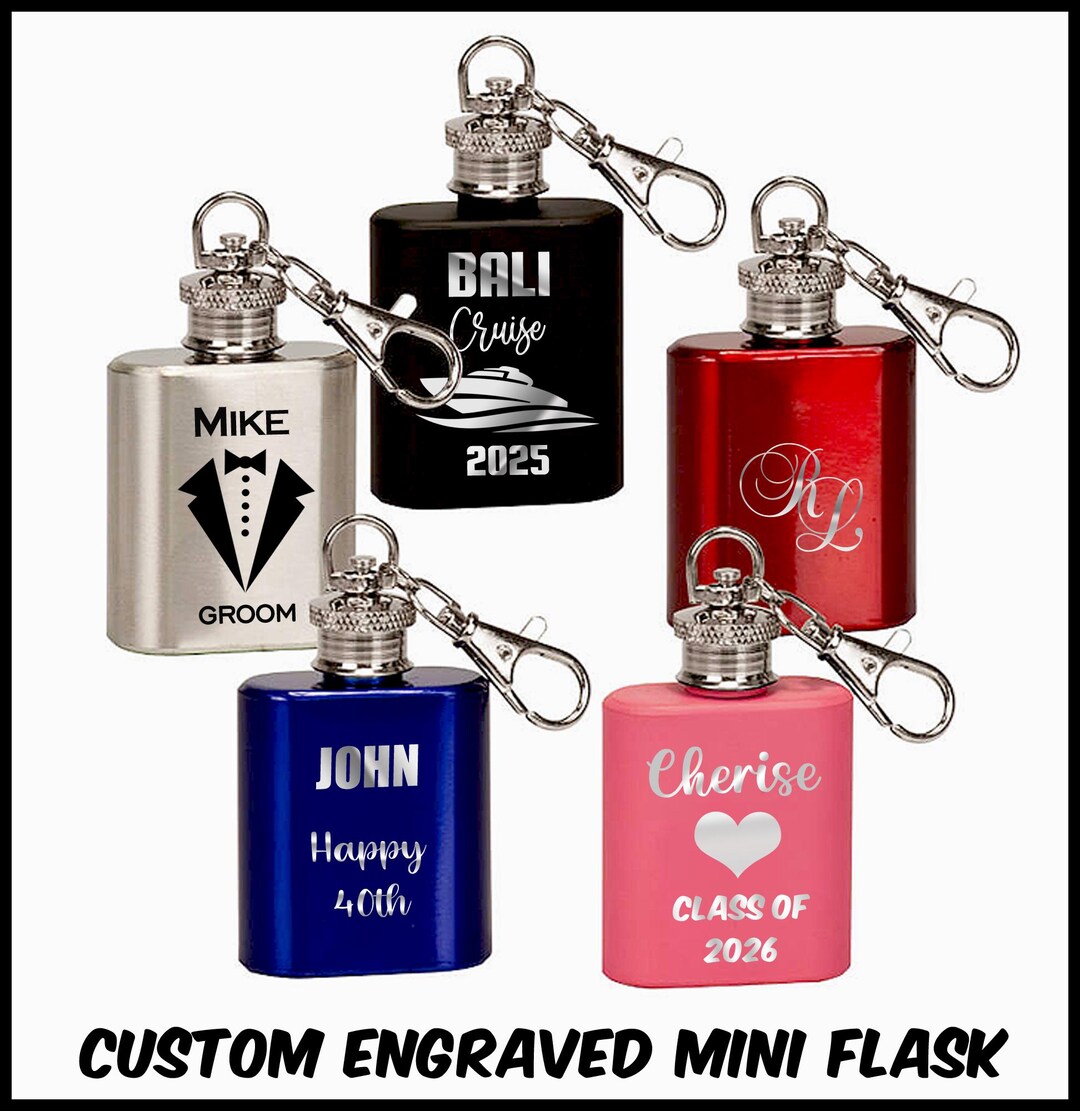 Personalized Engraved Mini Flask Keychain, Custom Party Favor - Etsy