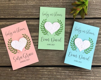 Baby Shower Cards with Plantable Seed Hearts, Baby Shower Cards, Plantable Seed, Baby Shower Favors, Expectant Mother Gift, Sets of 25.