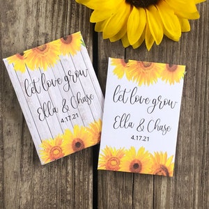 25 Sunflower wedding seed packet favors, Custom Seed Packets, Wedding Favors, Sunflower or Wildflower complete packs, seeds included