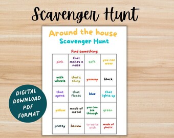 Printable Scavenger Hunt, Around the House, Scavenger Hunt, Digital Download, Printable, Printables for Kids, Printables for Mom