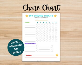 Printable Chore Chart, Around the House, Chore Chart, Digital Download, Printable, Printables for Kids, Printables for Mom