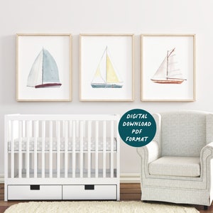 Sailboat Nursery Prints, Nursery Decor, Nursery Wall Art, Nautical Prints for Nursery, Sailboats, Instant Download, Nautical Nursery