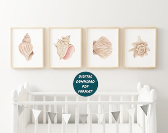 Seashell Nursery Prints, Nursery Decor, Nursery Wall Art, Coastal Prints for Nursery, Seashells, Instant Download, Nautical Nursery, Beach