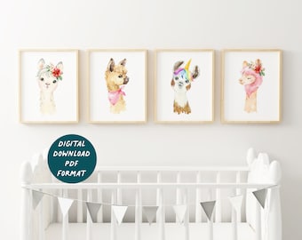Llama Nursery Prints, Nursery Decor, Nursery Wall Art, Animal Prints for Nursery, Baby Animals, Instant Download, Llama Nursery