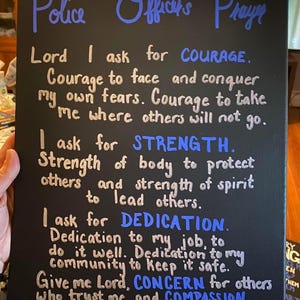 Hand-Painted Police Officer&#39;s Prayer Canvas: Thin Blue Line Art