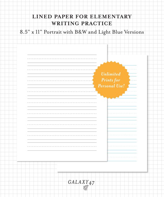 ruled paper printable pdf for elementary kids writing etsy