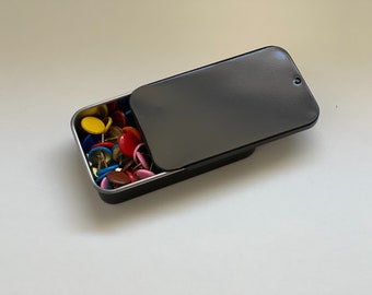 Slide Top Tin in Black - Medium Small Size for Sorting and Organization of Small Crafts and Office Supplies