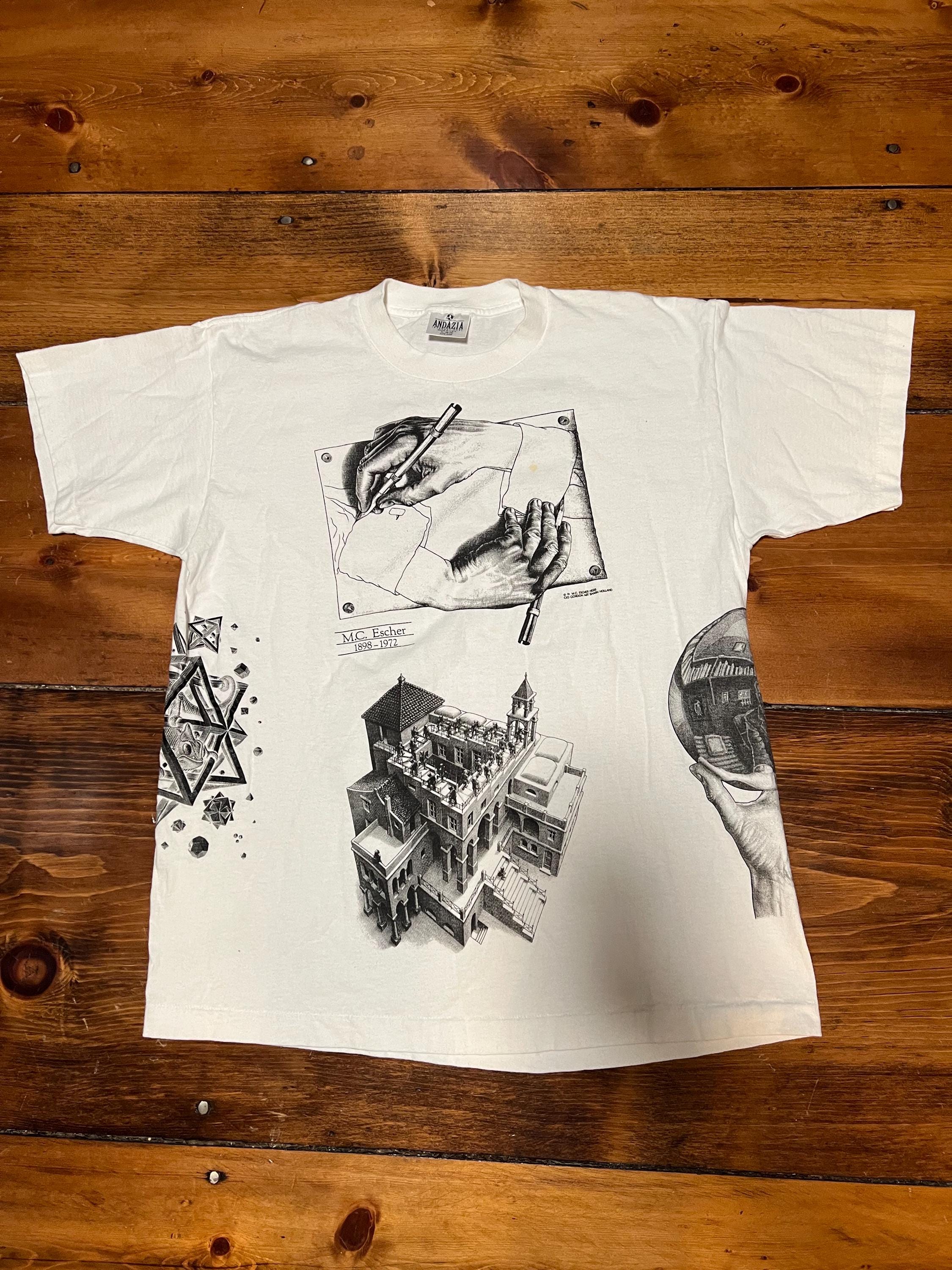 Vintage 90s M.C. Escher All Over Print Graphic Art T Shirt - XL 